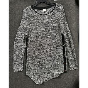 Zenergy by Chico's Knit Sweater Size 2 US L Black White Marled LS Side Button